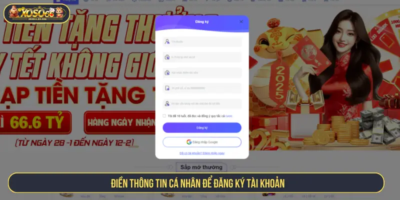 Điền thông tin cá nhân để đăng ký tài khoản