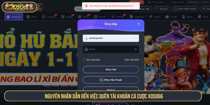 Nguyên nhân dẫn đến việc quên tài khoản cá cược XOSO66