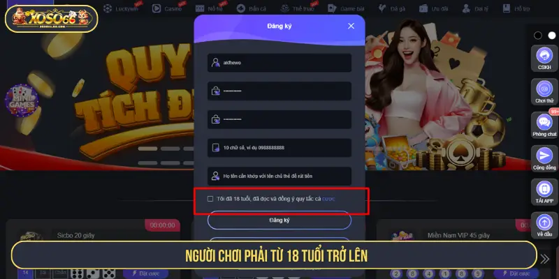 Người chơi phải từ 18 tuổi trở lên