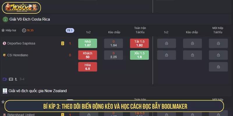 Bí kíp 3: Theo dõi biến động kèo và học cách đọc bẫy Boolmaker